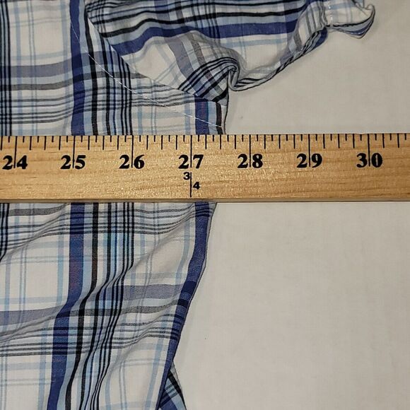 Izod Shirt Adult XXL White/Blue Plaid S/S Casual Button Up Pocket Mens 2XL - Picture 6 of 9